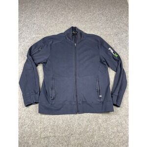 RLX Ralph Lauren Mens Navy Full Zip Cotton Track Jacket Mock Neck Large Flaws